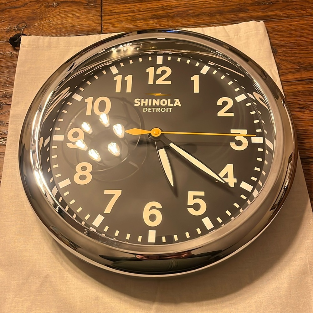 Shinola 14 Runwell wall clock black face, stainless  steel